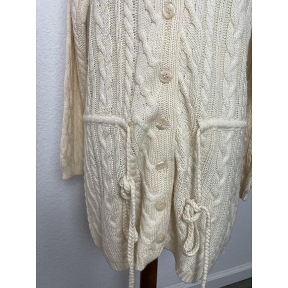 Contempo Casuals Vintage Sweater Women Sz M Cardigan Hoodie Wool Blend Ivory - Picture 5 of 11